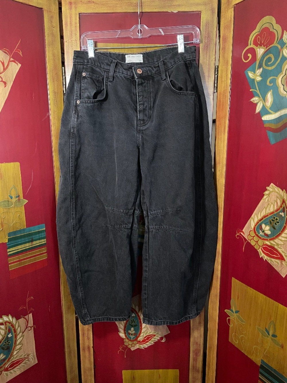 Free People We The Free Good Luck Sz 28 Mid Rise Barrel Jeans Black Slouchy